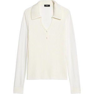image:imageTheory Womens Front Rib Collared Long Sleeve TopNew Ivory