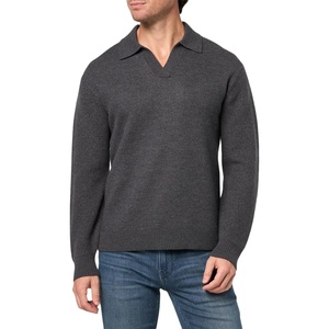 image:imageTheory Mens Boiled Long Sleeve Johnny Collar in Boiled MerinoDark Grey Melange